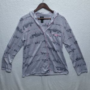 Laura Ashley Grey Pajama 2 Piece Womens Medium Long Sleeve Top Pants City Lights